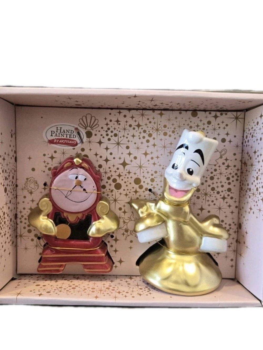 Disney Beauty & The Beast Cogsworth Clock Lumiere Salt & Pepper Shakers New